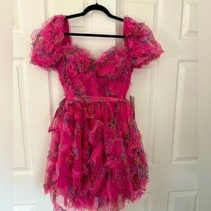 Stacees sweetheart short sleeve mini tulle homecoming dress with ruffles NWT